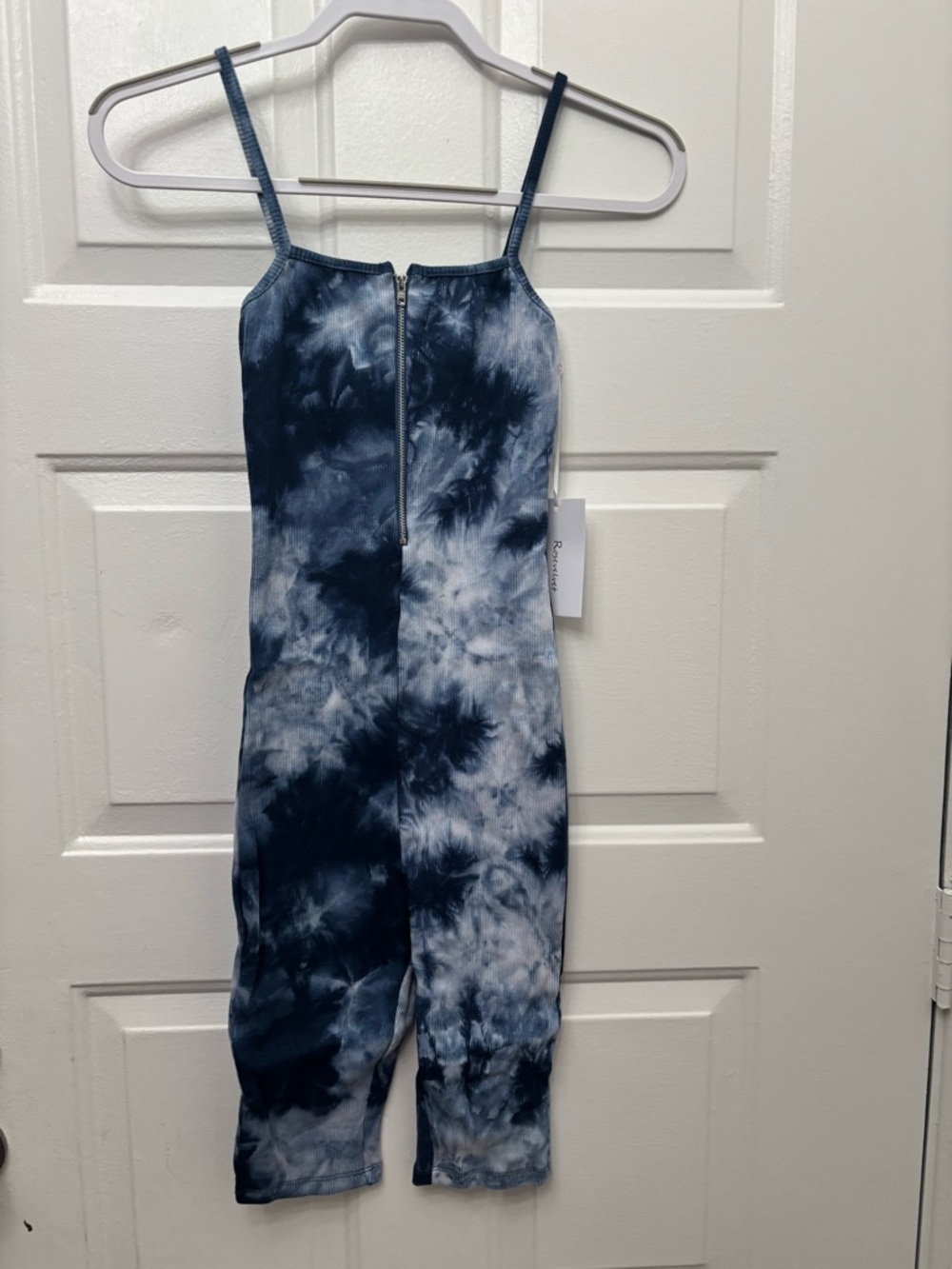 Rose Velvet Navy & White Tie-Dye Spaghetti Strap Body forming romper